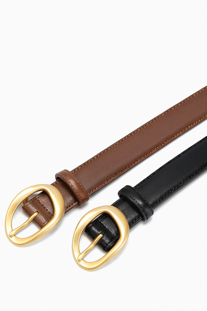 Set 2 Curele Elegante pentru Femei din Piele de Calitate Superioara si Catarama Aurie, PriStyle®, Negru si Maro, 110 cm