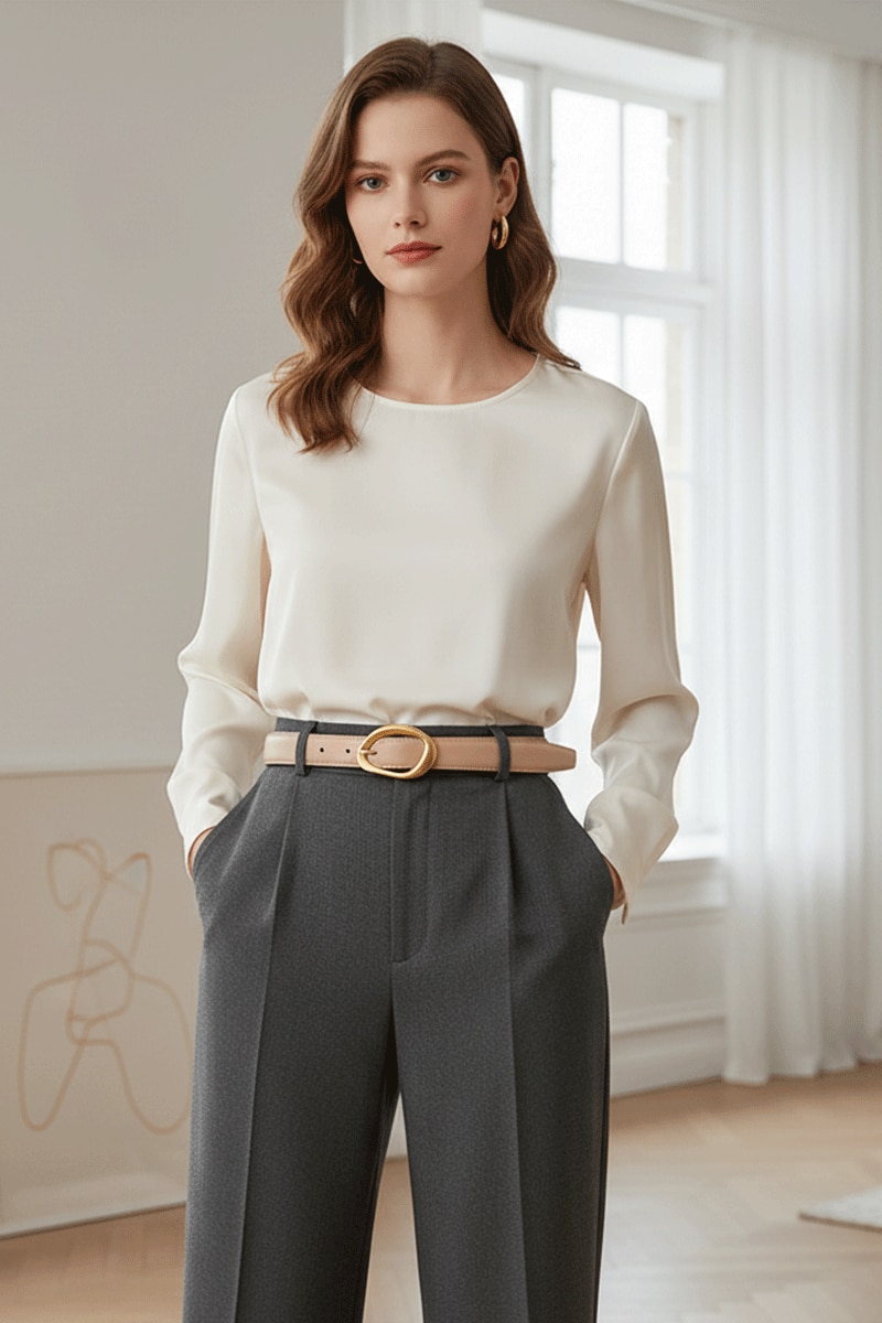 Set 4 Curele Elegante pentru Femei din Piele de Calitate Superioara si Catarama Aurie, PriStyle®, Negru, Maro, Gri si Crem, 110 cm - Image 13