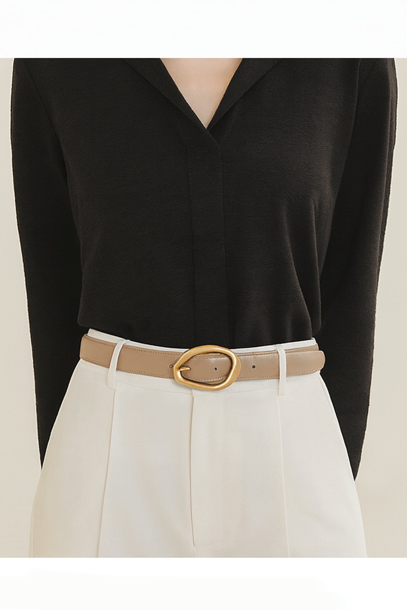 Set 4 Curele Elegante pentru Femei din Piele de Calitate Superioara si Catarama Aurie, PriStyle®, Negru, Maro, Gri si Crem, 110 cm - Image 12