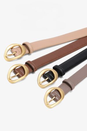 Set 4 Curele Elegante pentru Femei din Piele de Calitate Superioara si Catarama Aurie, PriStyle®, Negru, Maro, Gri si Crem, 110 cm
